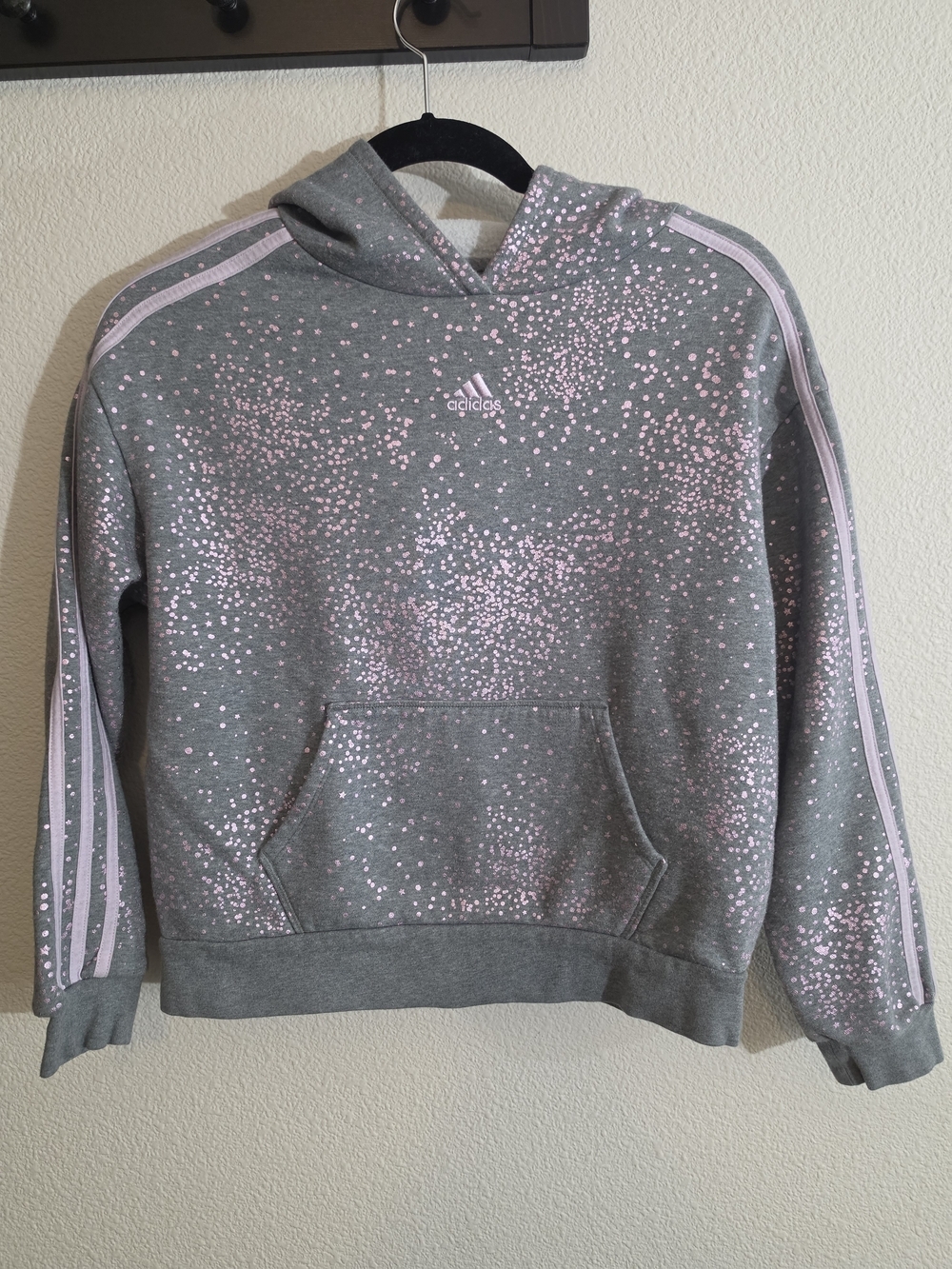 Adidas Grey Hoodie with Pink Speckle Print
